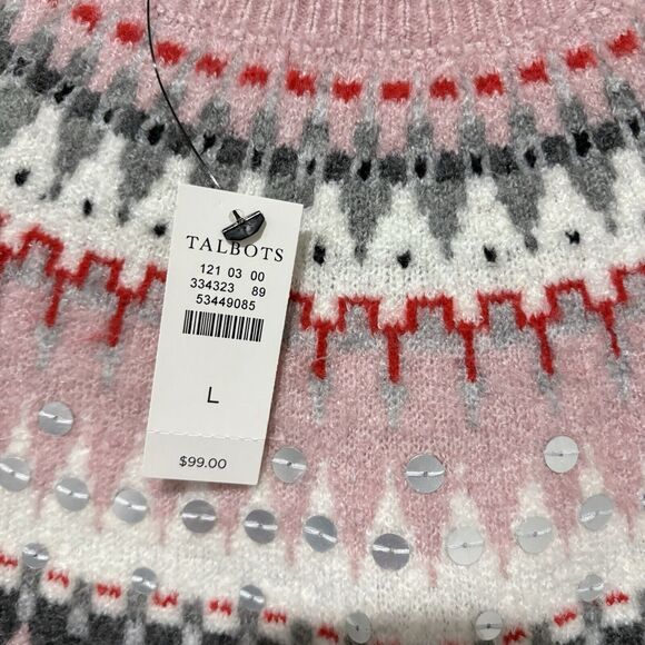 Talbots | Sweater Long Sleeve Fair Isle Cream Pink NWT- Size Large - Picture 3 of 8
